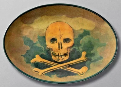 NUEVO Auténtico Plato de Halloween John Derian GRANDE Calavera y Huesos Cruzados 18" X 13" Foto 1 de 2