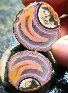 1Pair Rare China Natural Warring States Red Agate Geode Quartz Crystal Slices - Imagen 1 de 4