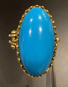 Vintage Yellow Gold Tone Turquoise Color Poison Ring Adjustable Size 8.5-21.43gr - Picture 1 of 10