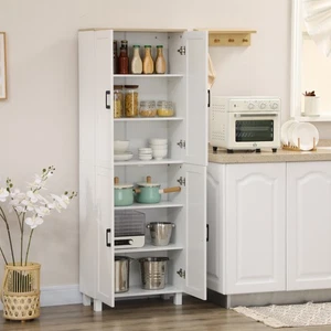 170cm Freestanding Kitchen Cupboard 4-Door Storage Cabinet w/ 4 Shelves, White - Picture 1 of 11