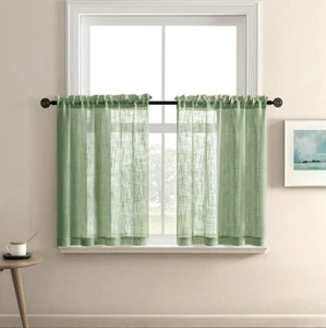 Light Green Short Curtains for Small Bathroom Window Kitchen Set of 2 Pack - Picture 1 of 6