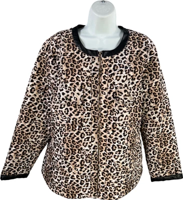 Chaqueta acolchada con cremallera completa con estampado animal negro/beige Chico’s para mujer - 3/US XL Foto 1 de 4