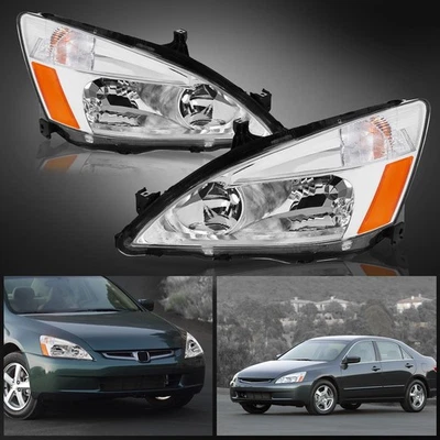 For 2003-2007 Honda Accord Chrome Headlights Amber Corner Pair HeadLamps LH+RH Foto 1 de 4