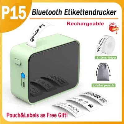 Bluetooth Etikettendrucker Selbstklebend Thermoetikettendrucker Aufkleber Maker - Bild 1 von 4