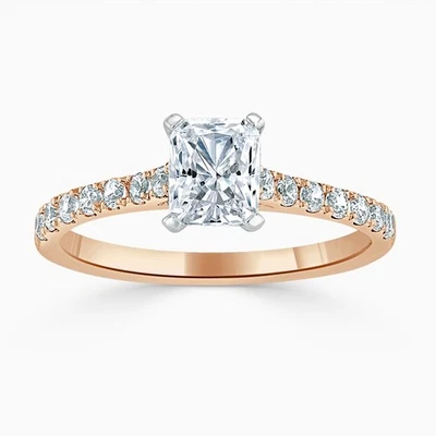 Diamante creado en laboratorio de 2,96 quilates corte esmeralda boda oro macizo rosa de 14 quilates talla 8 Foto 1 de 4