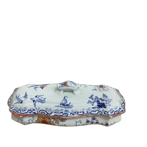 Ironstone China Dish Masons Mandalay Blue Sauce Tureen With Lid Porcelain  - Picture 1 of 6