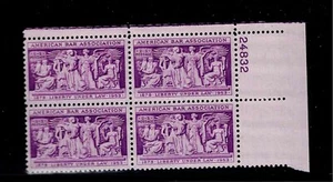 US Scott #1022, Plate Block #24832 1953 American Bar 3c FVF MNH Upper Right - Picture 1 of 1