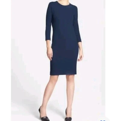 Vince 3/4 Sleeve Sheath Stretch Crepe Midi Dress size L Navy Blue  - Image 1 of 4