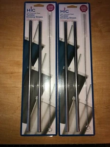 HIC Reusable Stainless Steel Tumbler Drinking Straws-Set of 4 Straws & 2 Brushes - Picture 1 of 7