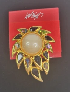 Vintage Lord & Taylor Gold Perle Strass Brosche Anstecknadel Blume 80er Jahre irisierend - Bild 1 von 6