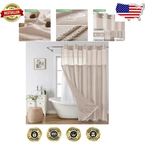 Heavy-Duty Linen Shower Curtain with Snap-On Liner - Light-Filtering 71x74 - Picture 1 of 9