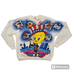 Vintage 90s Taz Looney Tuners Freeze All Over Print Crewneck Sweatshirt Red L - Picture 1 of 9