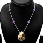 Natural Bat Cave Jasper & Amethyst 925 Sterling Silver Necklace Jewelry N-1004
