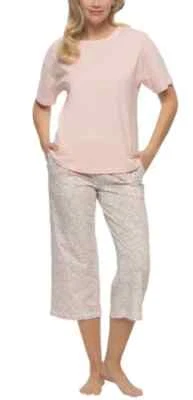 Pijama Felina 4 peças algodão macio conjunto para dormir rosa branco elástico PJ - Pequeno - 6s3 - Imagem 1 de 4