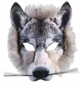 Wolf Mask 3D Screen Print Realistic Look Soft Face Mask Fun Fur Adult Or Child - Picture 1 of 1