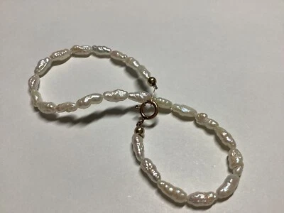 "Brazalete de perlas brillantes blancas de agua dulce con broche relleno de oro de 14 k 1/20 8"" vintage FS" Foto 1 de 4
