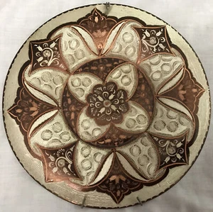 VINTAGE TURKISH HAND PAINTED ETCHED COPPER ENGRAVED PLATE WALL HANGING 9.75” WOW - Picture 1 of 7