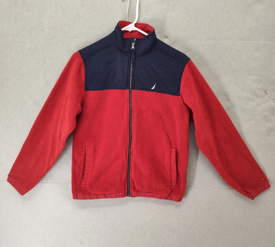 Chaqueta grande para niños Nautica roja bloques de colores nailon cremallera completa polar polar ropa exterior Foto 1 de 4