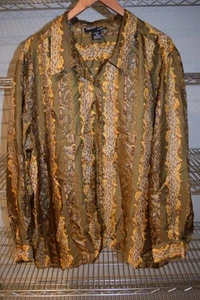 Baroque Regal Royalty vtg 100% Silk Button Up Shirt EUC Studio Silk by Jordan - Picture 1 of 5