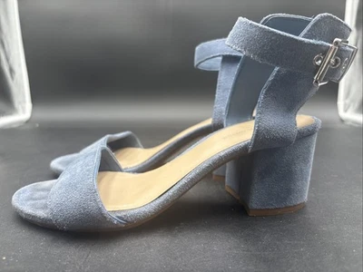Saks Fifth Avenue Blue Suede Sandals Size 7  1202-48  - Image 1 of 4