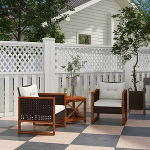 Outsunny 3 Pieces Wicker Patio Bistro Set with Cushions, Brown - Picture 1 of 11