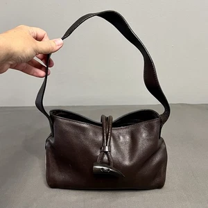 Auténtico Bolso de Hombro Hobo Burberry Cuero Suave Marrón Oscuro con Firma  - Imagen 1 de 15