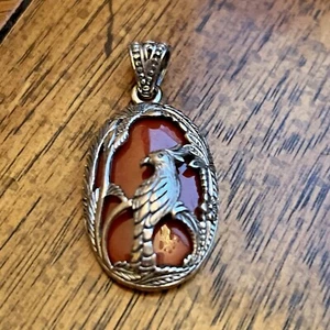 BALI LEGACY Red  Jade Kokatu Pendant in 925 Sterling Silver 8 Grams 24.00 ctw - Picture 1 of 5