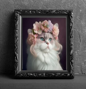 Floral Himalayan Cat Art Print Wall Hanging Animal Poster Picture Photo Animal - Picture 1 of 5