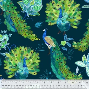 Windham, Whistler Studios Peacock Promenade Cotton Fabric 1 yard + 34" x 44" - Picture 1 of 2