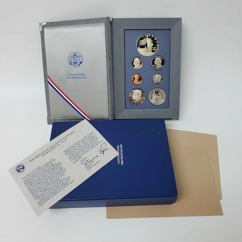 (1) 1986 US Mint Prestige Proof Set Ellis Statue of Liberty Silver w/ Box & COA Cover