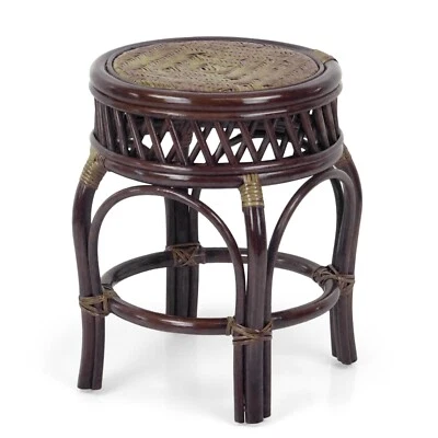 Ginger Handmade Rattan Wicker Stool Ottoman Plant Stand - Image 1 of 4