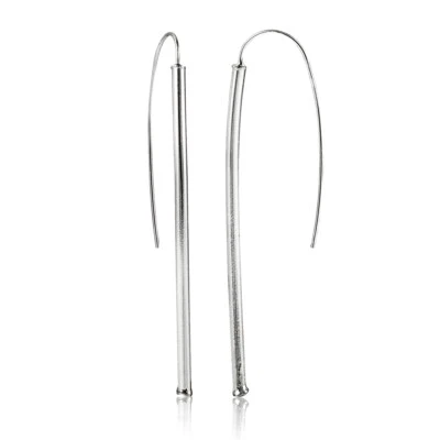 Sterling Silver 3mm Curved Long Bar Threader Drop Earrings - Image 1 of 3