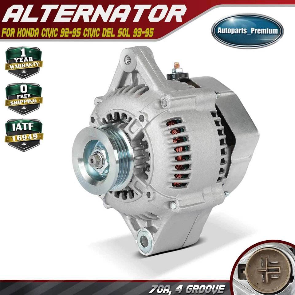Alternador para Honda Civic 1992-1995 Civic del Sol 93-95 70Amp 12V CCW 4 ranuras Foto 1 de 4