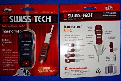 SWISS TECH TRANSFORMER 6-in-1 FOLDING STAINLESS STEEL SCREWDRIVER SET   KEY RING - Image 1 of 4