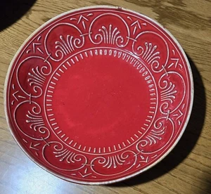 Maioliche Jessica Serving Bowl Red  Embossed Scroll Design  Made in Italy 9” - Picture 1 of 4