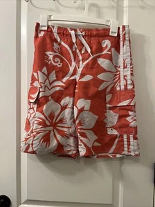 Old Navy Boys Floral Swim Shorts Trunks 1pc Size Large 10-12 Orange White - Picture 1 of 13