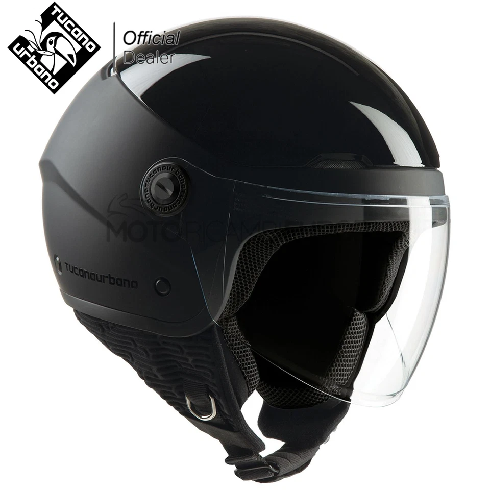 Casco jet tucano urbano el pop nero opaco per moto scooter ECE 22.06