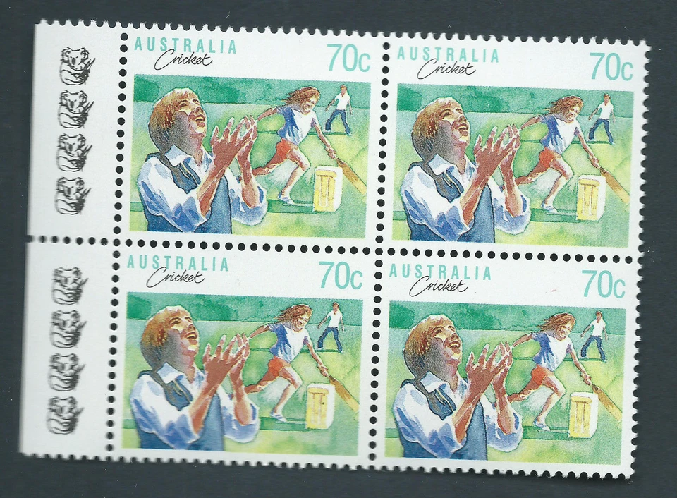 70c Cricket Sports 1981 Australia bloque de 4 MNH - 4 reimpresión de koalas Foto 1 de 1