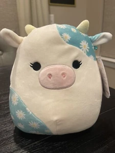 NWT Squishmallow 8” BELANA The Cow BIG DAISY Flower Plush Easter 2023 White Blue - Picture 1 of 8