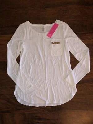 Lilly Pulitzer XS Sólido Resort BLANCO LOUELLA TOP Manga Larga Lentejuelas Bolsillo Nuevo con Etiquetas Foto 1 de 3