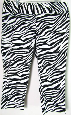 Pantalones elásticos recortados negros blancos con estampado de cebra INC International Concepts talla 16 Foto 1 de 4