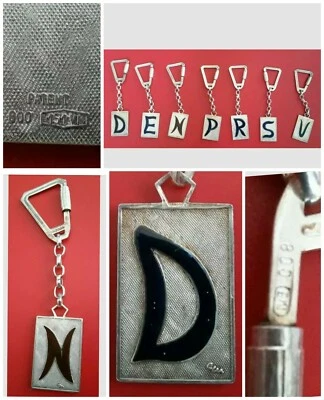 PORTACHIAVI🔑ARGENTO 800 VINTAGE ' 70 lettera INIZIALE nome SMALTO 15g timbrato - Immagine 1 di 4