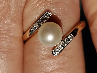 Anillo con forma de esfera de perlas y zafiro blanco de oro amarillo macizo de 10kt Foto 1 de 4
