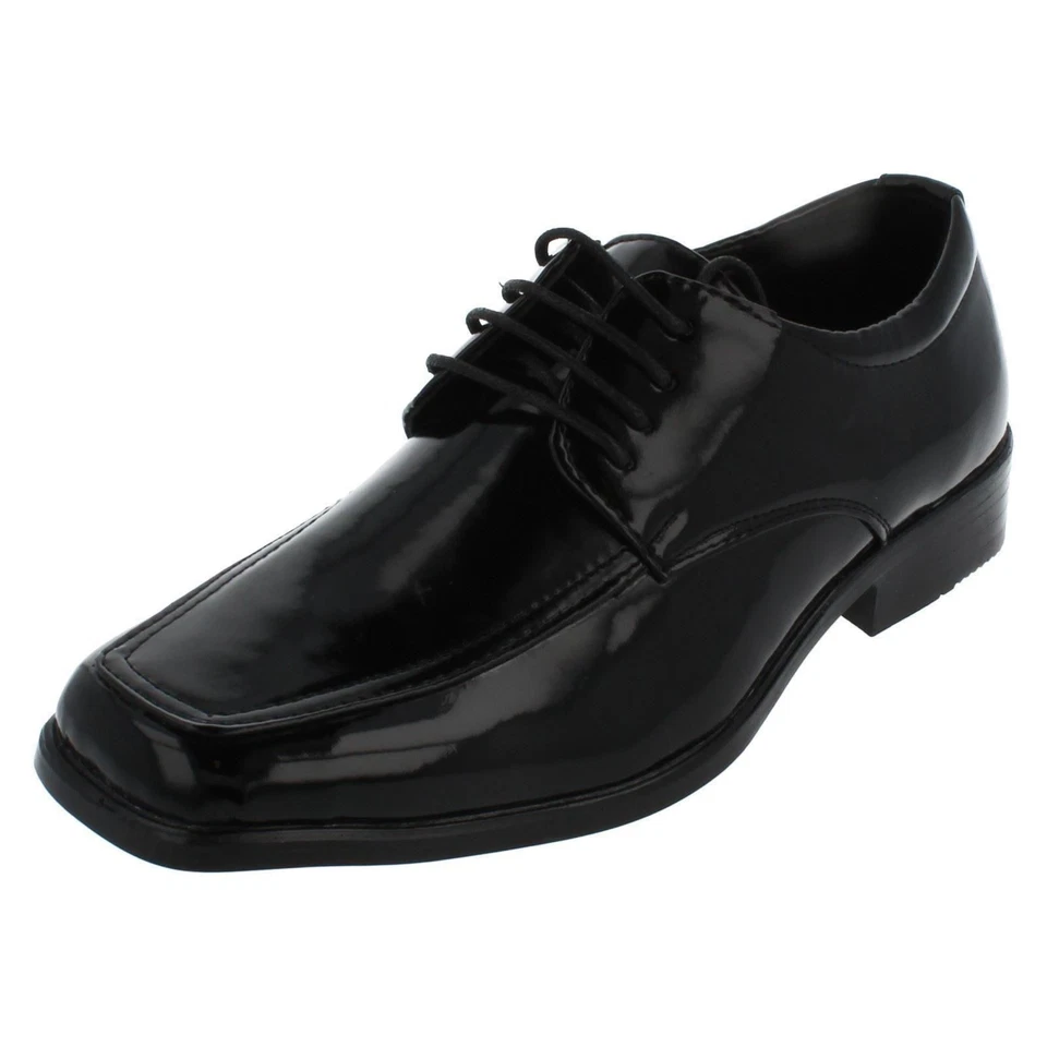 Niños N1076 Charol Negro Cordones Escuela Zapatos De JCDees - Imagen 1 de 1