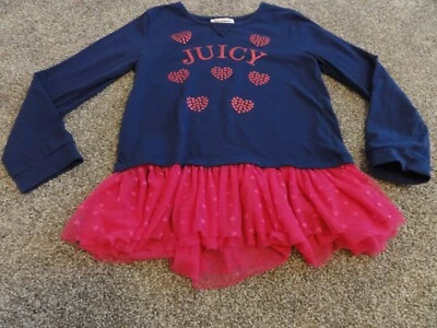 NIÑAS JUICY COUTURE AZUL Y ROSA VOLANTE SAN VALENTÍN MEZCLA ALGODÓN TOP TALLA 6 Foto 1 de 4