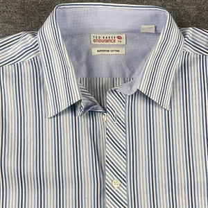 Ted Baker Endurance Large Button Down Dress Shirt 17.5 34/35 Blue White Striped - Picture 1 of 9