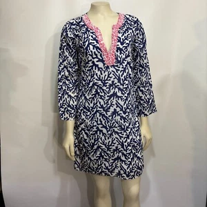 Mini Vestido Túnica Lilly Pulitzer S Courtney Azul Marino Brillante Algodón Tesoro NUEVO - Imagen 1 de 5