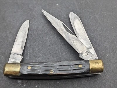 Vintage 3 Blade Stockman Jigged Handle Brass Bolsters - Good Condition (A-1) - Image 1 of 4