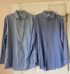 Charles Tyrwhitt Men's SlimFit NonIron DressShirt Blu&White Check 17/43 Set Of 2 - Picture 1 of 13