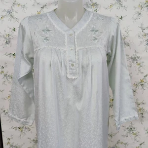 Go Softly Long Sleeve Light Blue Gown Women's Size PL Nightgown Satin Flannel - Picture 1 of 12